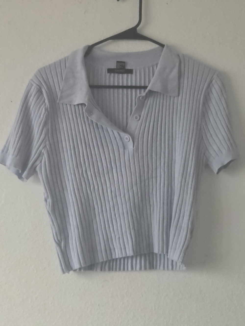 Forever 21 Ribbed Knit Polo Top - SZ L Light Blue